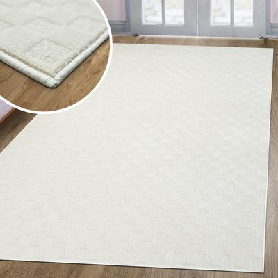 Teppich MY HOME "Lummia, Schachbrett-Design in Hoch-Tief-Struktur" Gr. 7, beige (creme), B:240cm H:9mm L:320cm, Kunstfaser, Teppiche, 3D-Effekt, softer Kurzflor, pflegeleicht, Scandi-Look Image
