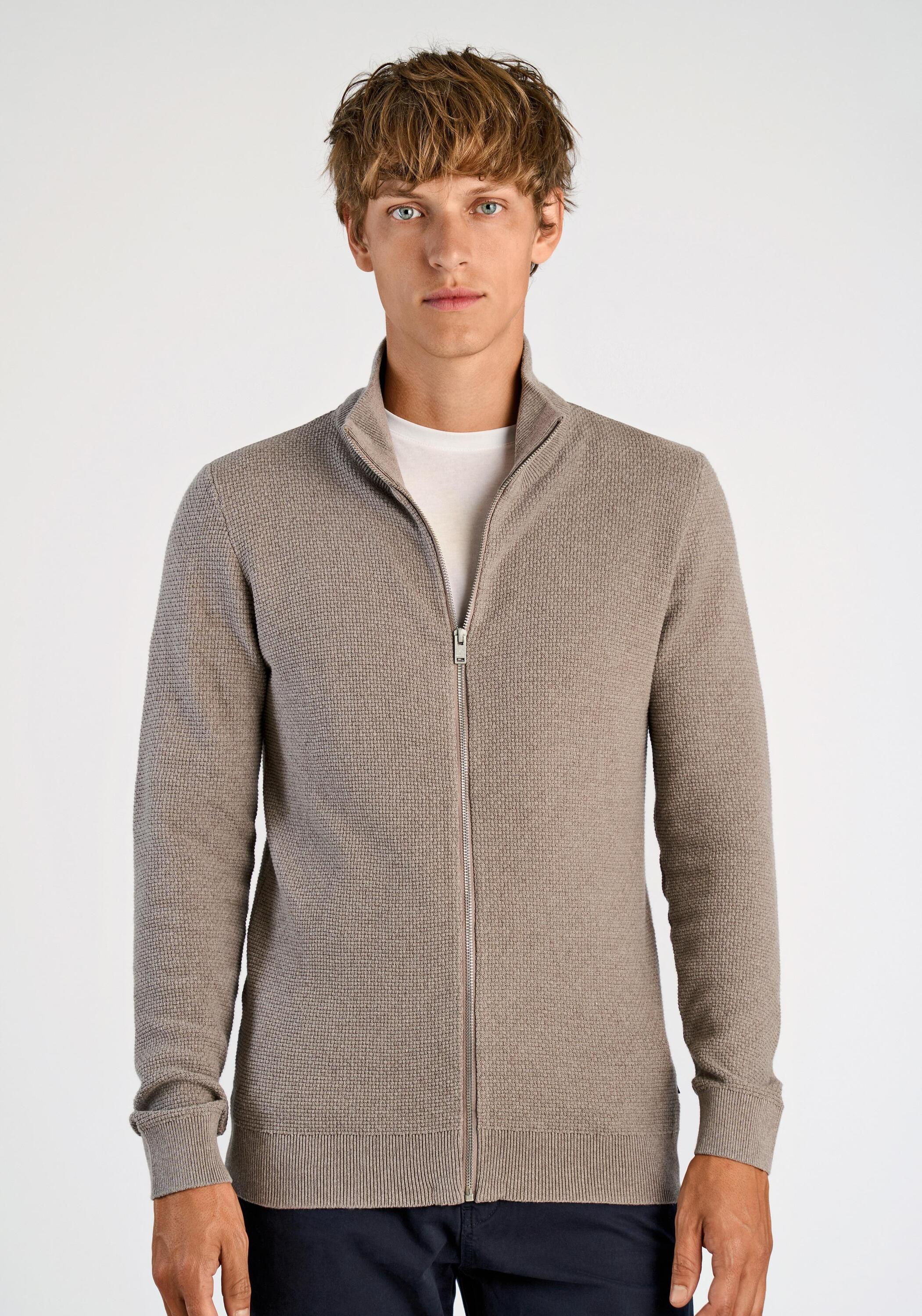 Strickpullover LINDBERGH "Strickpullover Relaxed Fit", Herren, Gr. L, dk sand, Obermaterial: 60% Baumwolle, 40% Polyester, unifarben, Pullover Strickpullover