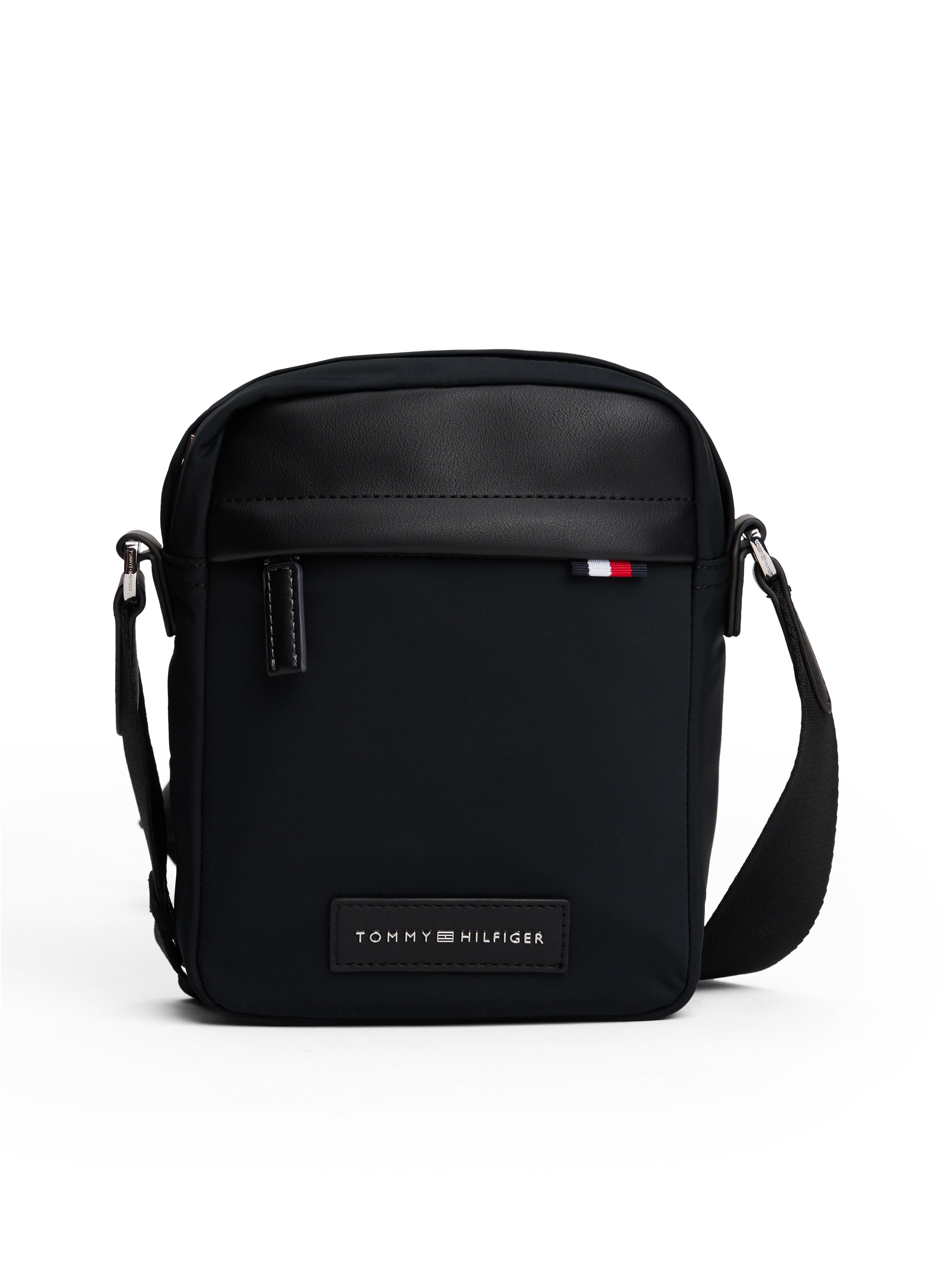 Mini Bag TOMMY HILFIGER "TH NYLON MINI REPORTER", Damen, Gr. B/H/T: 16cm x 20cm x 7,5cm, schwarz, Lederimitat, Textil, Taschen, Men Umhängetasche, Schultertasche Image
