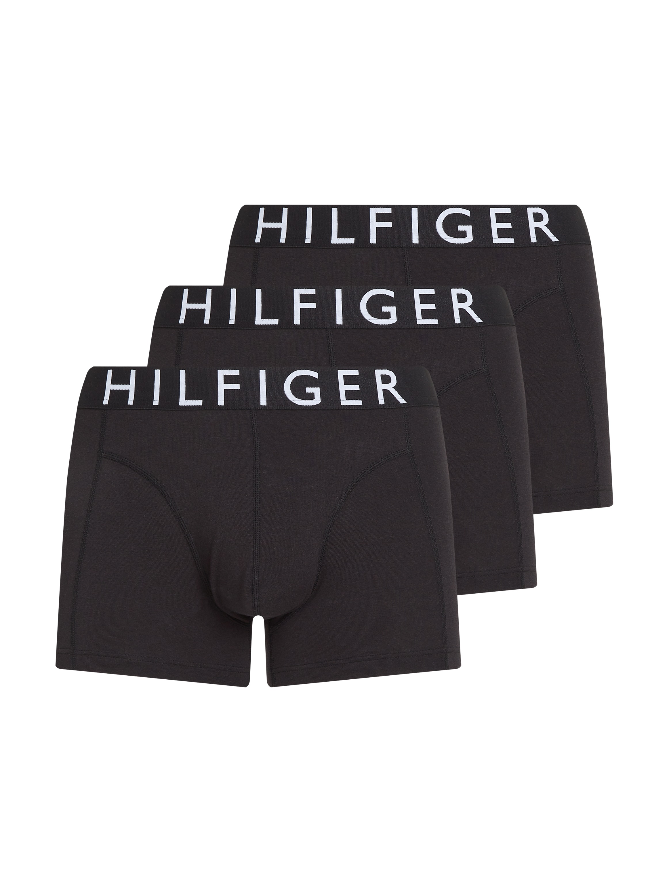Trunk "mit Kontrast-Logo-Taillenbund", Herren, Gr. M50, schwarz (schwarz, schwarz, schwarz), Jersey, Obermaterial: 95% Baumwolle, 5% Elasthan, TOMMY HILFIGER UNDERWEAR, körpernah, Unterhosen, aus Stretch-Baumwolle, normale Leibhöhe Image
