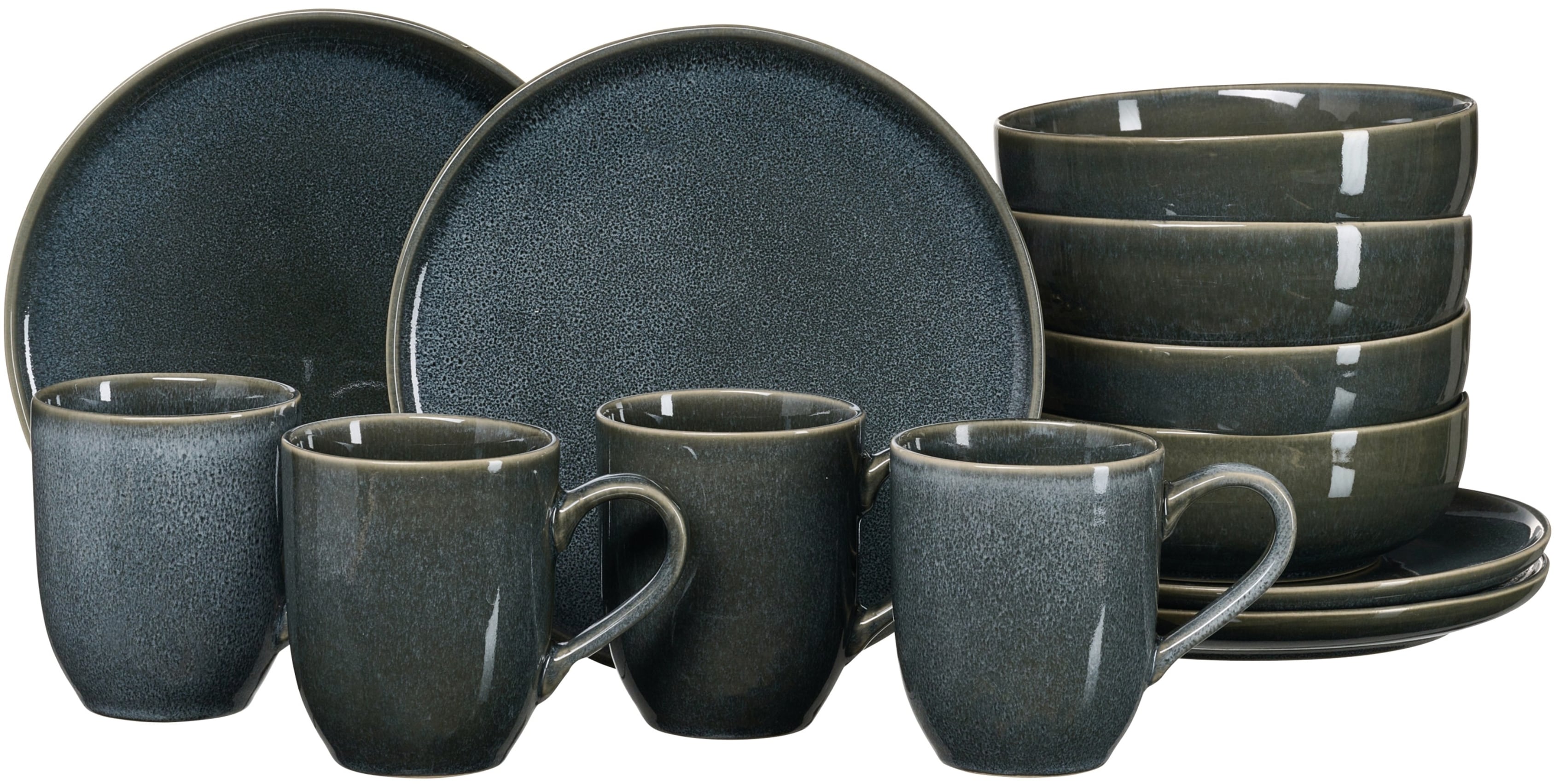 Frühstücks-Geschirrset RITZENHOFF & BREKER "Eda", grau, 12 Stk., Steingut, Geschirr-Sets, aus Steingut für 4 Personen Image