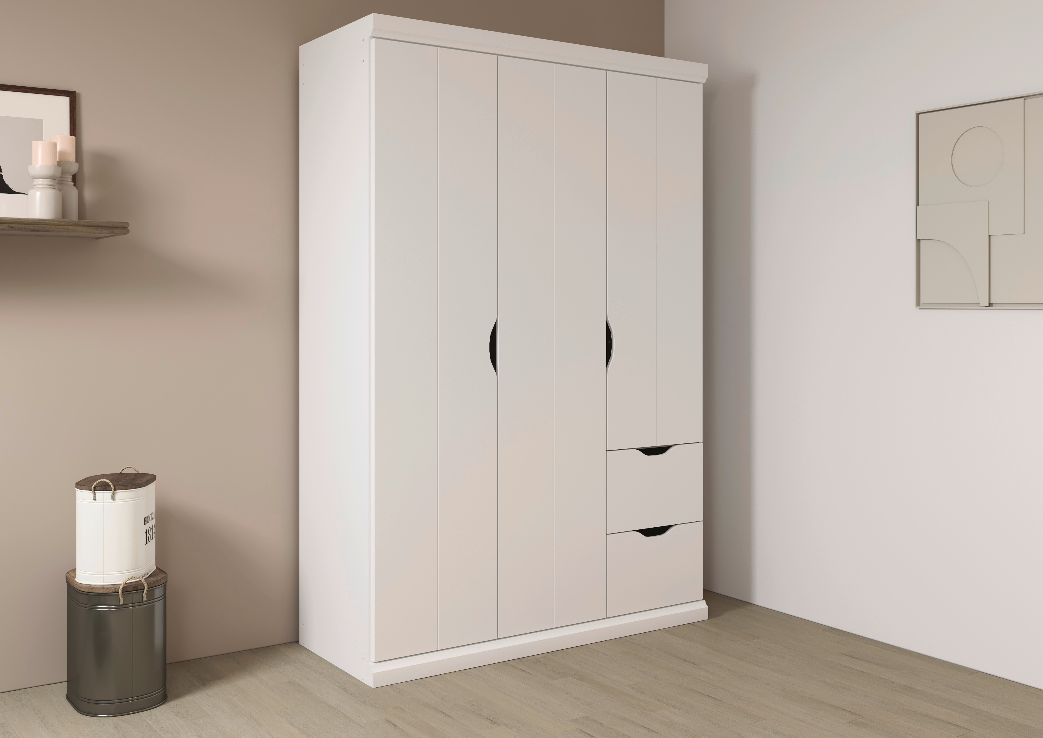 Kleiderschrank RAUCH "Drehtürenschrank Schrank Garderobe Wäscheschrank Schlafzimmer MARLENE", weiß (alpinweiß), B:136cm H:203cm T:56cm, Holzwerkstoff, Schränke, Kleiderschrank, in 3 Breiten 91/136/181 cm im Landhaus-Stil MADE IN GERMANY