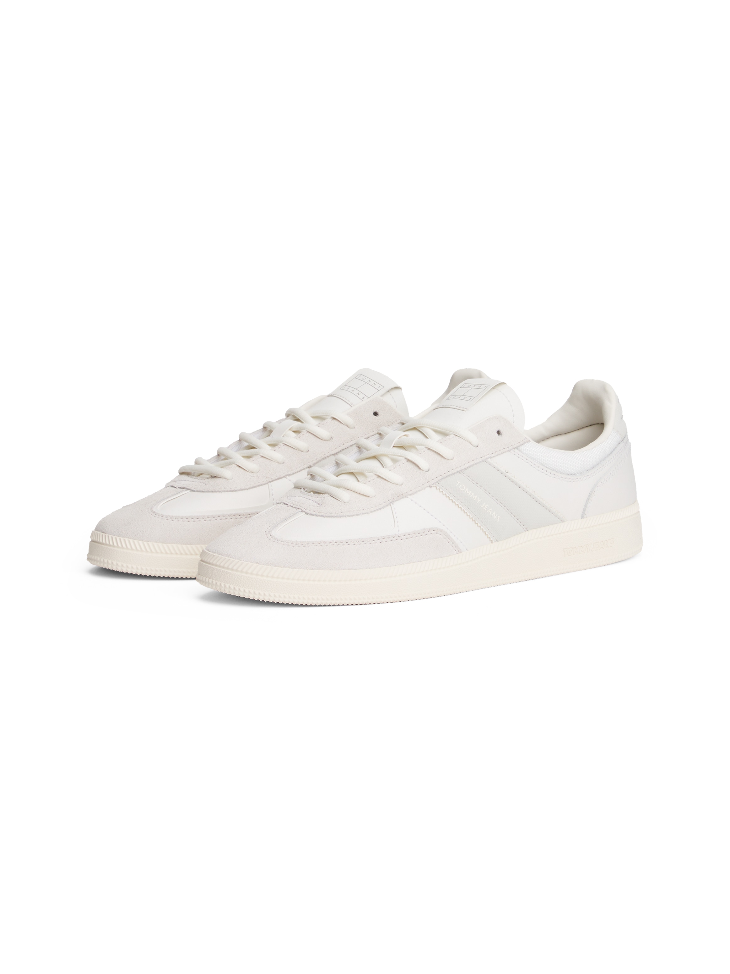 Sneaker TOMMY JEANS "THE GREENWICH EDGE LEATHER", Herren, Gr. 44, weiß (weiß, hellgrau), Leder, sportlich, Schuhe, Freizeitschuh, Halbschuh, Schnürschuh mit Ziernähten geschmückt Image