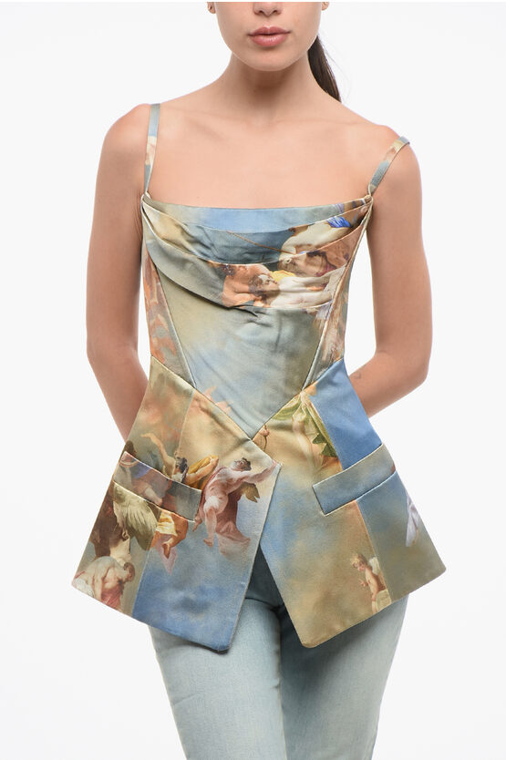 Gemustertes Satin-Top mit Reißverschluss hinten in Mehrfarbig Image