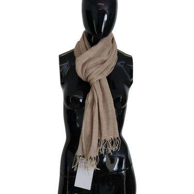 Linen Scarf Beige Fringe Detail Image