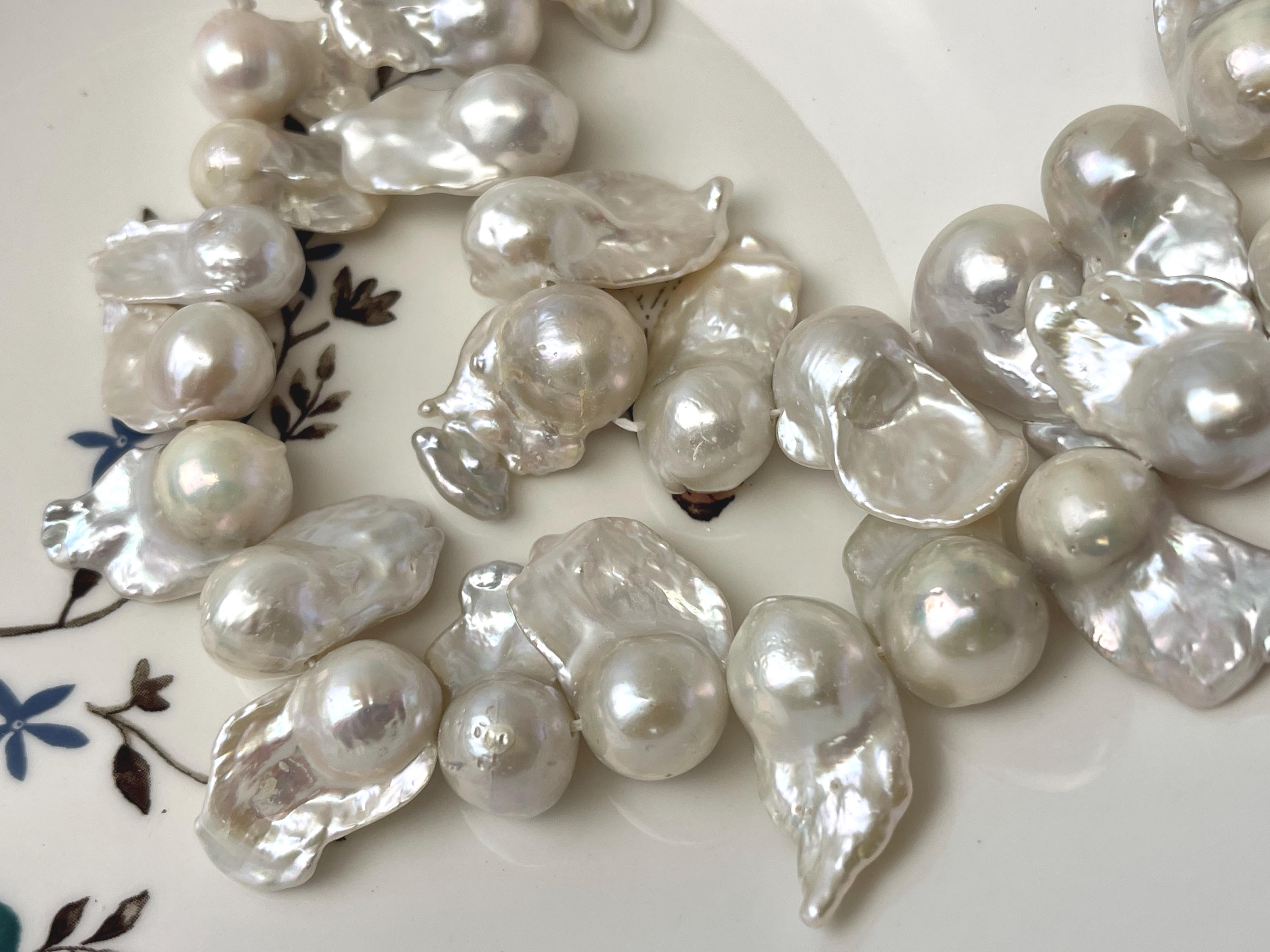 Perle barocche d'acqua dolce bianche naturali AAA da 12-13 x 20 mm, mezzo filo, foro grande, perle barocche autentiche ad alta lucentezza, forate supe