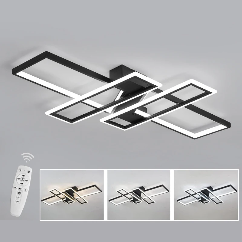 Dimmbare LED-Deckenleuchte, rechteckige 45-W-Deckenleuchte in Schwarz mit Fernbedienung für Wohnzimmer, Landhaus