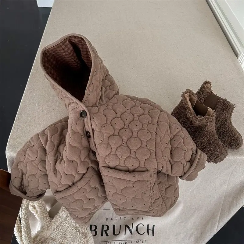 2025 neue Winter Kleinkinder Kinder Plaid Verdicken Mäntel Koreanischen Stil Fleece Futter Kinder Warme Oberbekleidung Image