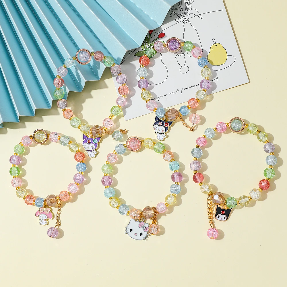 Sanrio Kuromi & Hello Kitty Perlenarmband, bunter Charm-Schmuck, Kawaii-Geschenk für Mädchen und Anime-Fans ﻿