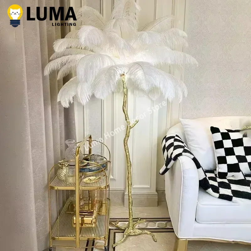 Moderne nordische Federn LED-Stehleuchten Luxus Gold/Silber Strauß Stehlampen für Wohnzimmer Schlafzimmer Sofa Ecke Home Decor
