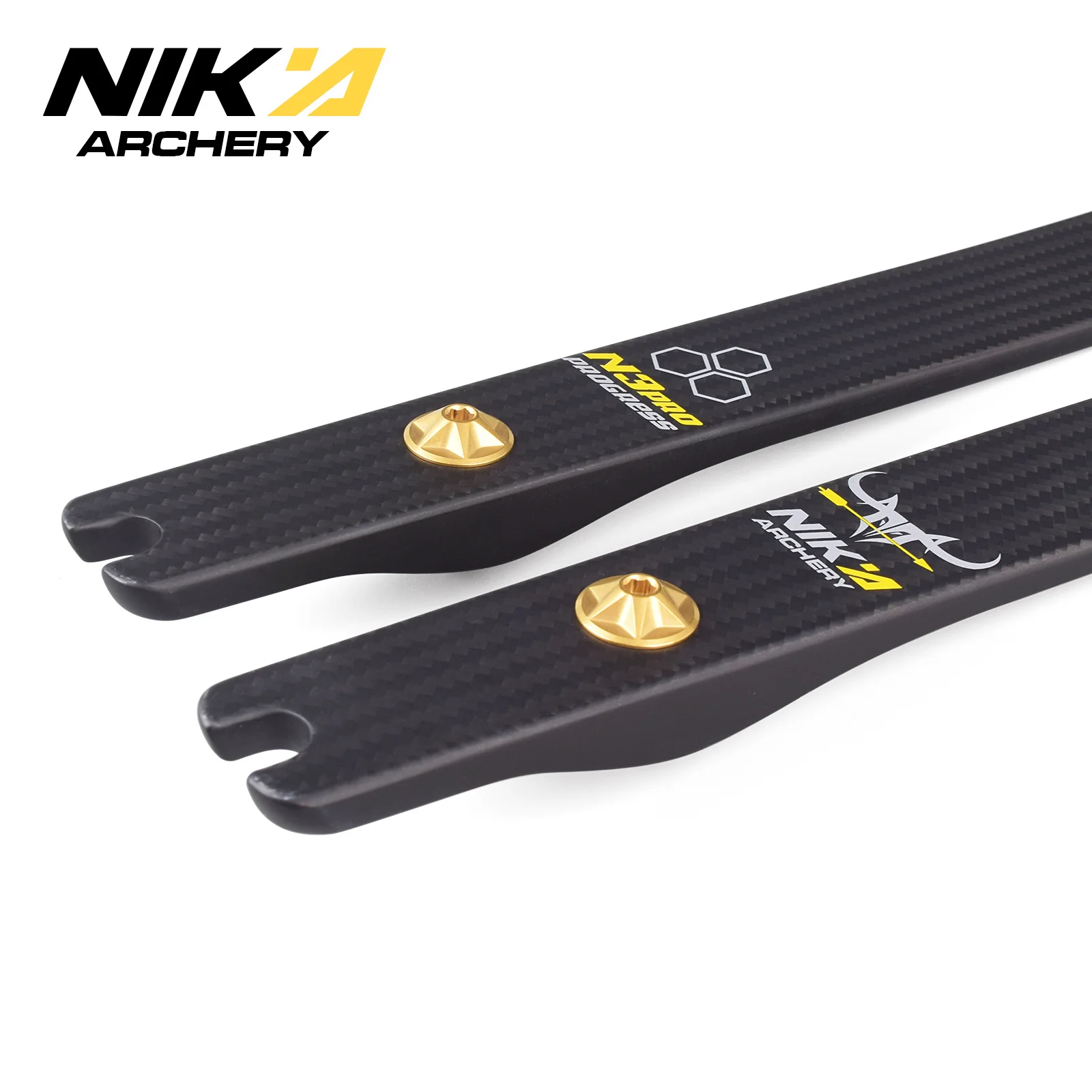 NIKA ARCHERY 1 Paar pro N3 Gliedmaßen 66-70''@25H 24-50 LBS Zuggewicht Small Bull Logo 100 % Kohlefaser Bogenschießen Gliedmaßen für Bogen Image