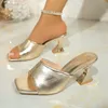Sommersandalen Block Strange Heel Damenschuhe Transparente Hausschuhe Goldene Sandalen Elegante Damenpumps Peep Toe Große Größe