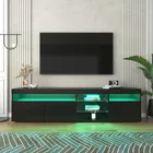 ​ ​ Console multimédia éclairée par LED noire de 180 cm – Meuble TV moderne avec étagère lumineuse et milieu ouvert, meubles de salon ​ ​