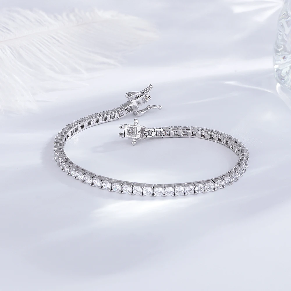 YLMyself 925 Silber Tennisarmband – 3 mm 5A Zirkonia, Pavé-Kette, Hip-Hop-Rock-Schmuck, 15–21 cm, edler Schmuck für Frauen