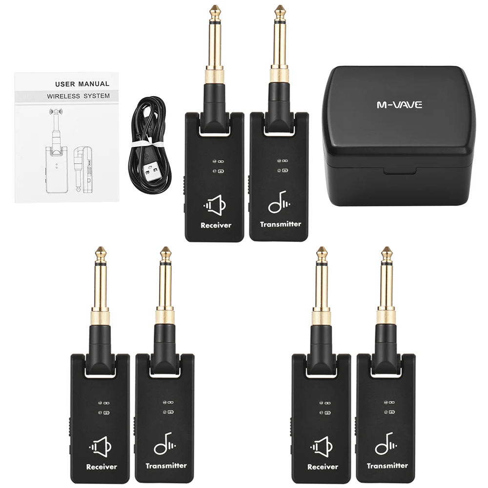 3 Set M-VAVE 2,4 G kabelloses Gitarrensystem WP-8 Sender Empfänger 2-in-1-Stecker 4 Kanäle kabelloses System mit wiederaufladbarer Box Image