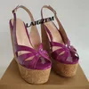 LAIGZEM Frauen Plattform Keile High Heels Peep Toe 17 CM High Heels Kunstleder Handgemachte Damen Schuhe Frau Plus Größe 39 43 45 47