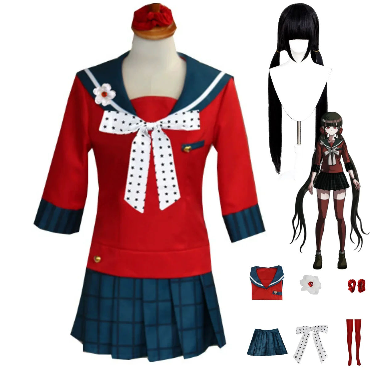 Spiel Harukawa Maki Cosplay Kostüm Japanische JK Schuluniform Sailor Anzug Rot Tops Perücke Erwachsene Frau Sexy Karneval Party Set Image