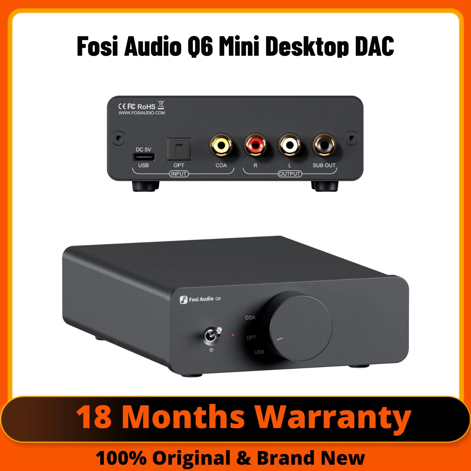Fosi Audio Q6 Mini Desktop DAC AK4493S PCM 768kHz/32Bit DSD512 Hi-Fi DAC Per Amplificatore Stereo Amplificatore Per Cuffie Dac Convertitore Audio
