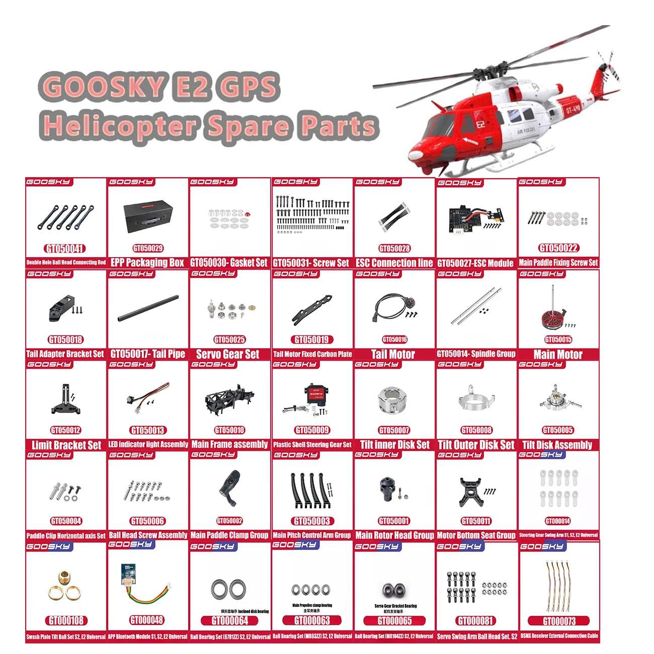 GOOSKY E2 GPS UH-1Y Rettungsversion RC Hubschrauber Teile Haupt- und Heckmotor Endrohr Hauptwelle Schwinge Hauptblatt Clip Dichtung