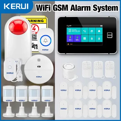 KERUI Haus-Einbruchalarm, zentrales Panel mit Temperatur- und Feuchtigkeitsanzeige, G60B, Heimalarm, WLAN, GSM-Alarm mit PIR-Sensor