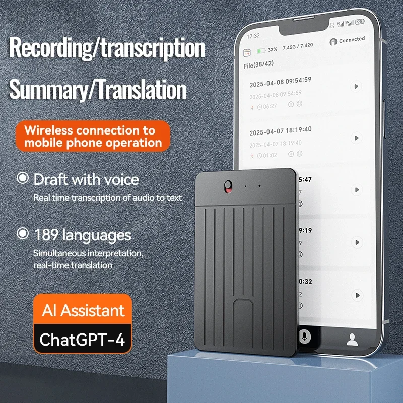180 Sprachen Online-Übersetzer AI Voice Recorder Magnet Rauschunterdrückung 8 GB-128 GB Beste App-Steuerung Telefonanruf Audio-Diktiergerät MP3 Image