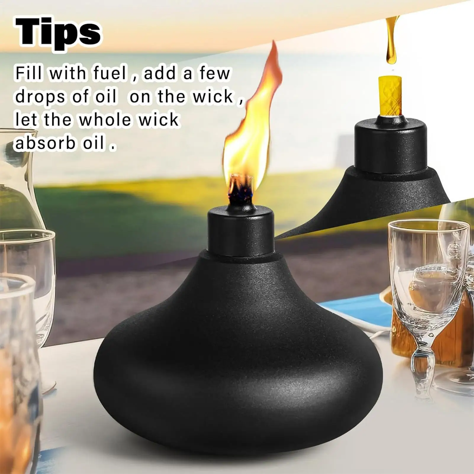 Metall-Tischlampe, Kanister, nachfüllbare Flammenlampe, Citronella-Taschenlampe für den Außenbereich, dekorative Tischlaterne für Hof, Garten, kein Kraftstoff Image