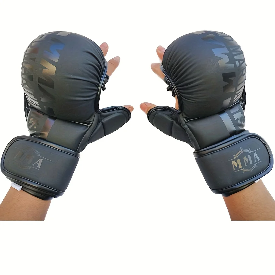 Professionelle MMA-Boxhandschuhe für Männer und Frauen – Halbfinger-dickes, langlebiges Design mit verstellbaren Handgelenkschlaufen für das UFC-Training Image