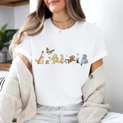 Winnie The Pooh And Friends T-shirts For Women Cute Cartoon Disney Tshirt Short Sleeve Casual Round Neck T-shirts Ladies Tops