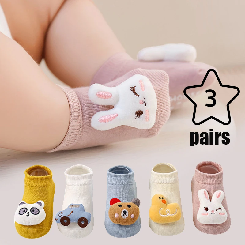 3 Paar Herbst und Winter süße Puppe Neugeborenen Babys ocken Verdickung Neugeborenen Rohr rutsch feste Klebe socken Kleinkind Bodens ocken Image