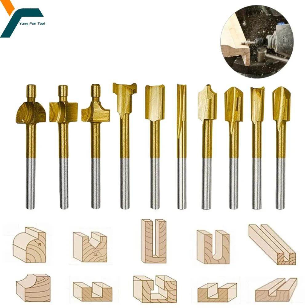 10Pcs Kleine Fräser Set Dreh Werkzeug HSS Bohrer Gravur Bit 1/8 Zoll 3mm Schaft DIY Rand gravur Trimmen Zubehör Image