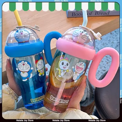Anime Doraemon Ice King Tasse Paar Fitness Cartoon Wasser Stroh Tasse Outdoor Tragbare Griff Große Kapazität 1000 ml Kinder geschenk