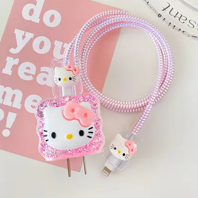 Cartoon Cable Winder Cellphone Charger Protective Case Sleeve for Apple IPhone 18/20W Hello Kitty Cable Winder Wire Protectors