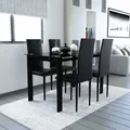 Ensemble de chaises de Table à manger modernes en verre trempé noir, Table de cuisine rectangulaire Simple pour salon avec 4 chaises de salle à manger haut de gamme [US-W]