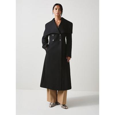 Rose Petite Black Collar Fitted Coat, Black