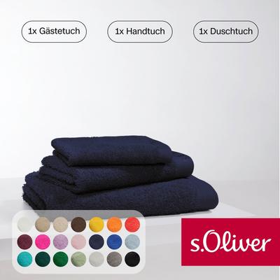 Handtuch Set S.OLIVER "s.Oliver, Premium Qualität, 600 gr/m²", blau (marineblau), 3 St., 1 Gästetuch 30x50cm-1 Handtuch 50x100cm-1 Duschtuch 70x140cm, Walkfrottier, Walkfrottier, Obermaterial: 100% Baumwolle, Handtücher (Packung), 1 Gästetuch 30x50... Image