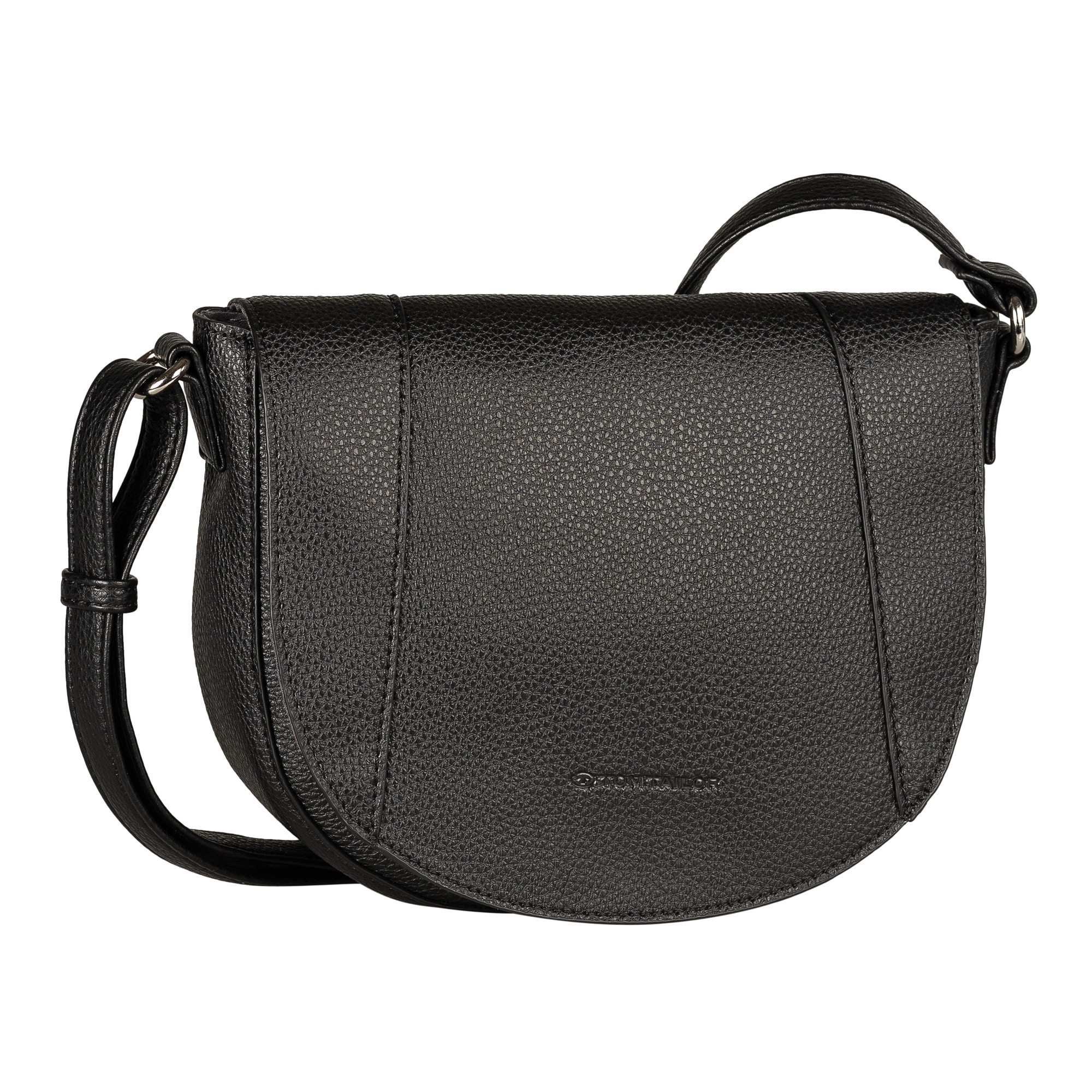 Umhängetasche TOM TAILOR "Dahlia", Damen, Gr. B/H/T: 24,5cm x 19cm x 8,5cm, schwarz, Polyurethan, Taschen Umhängetasche, weiches Lederimitat in moderem Look mit Kontrastkanten und feinem Logo