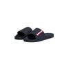 Pantolette TOMMY HILFIGER "CORPORATE TEXTURED POOL SLIDE", Herren, Gr. 47, blau (dunkelblau), Textil, Synthetik, casual, Schuhe, Strandmode, Schlupfschuh, Poolslide mit farbigen Streifen