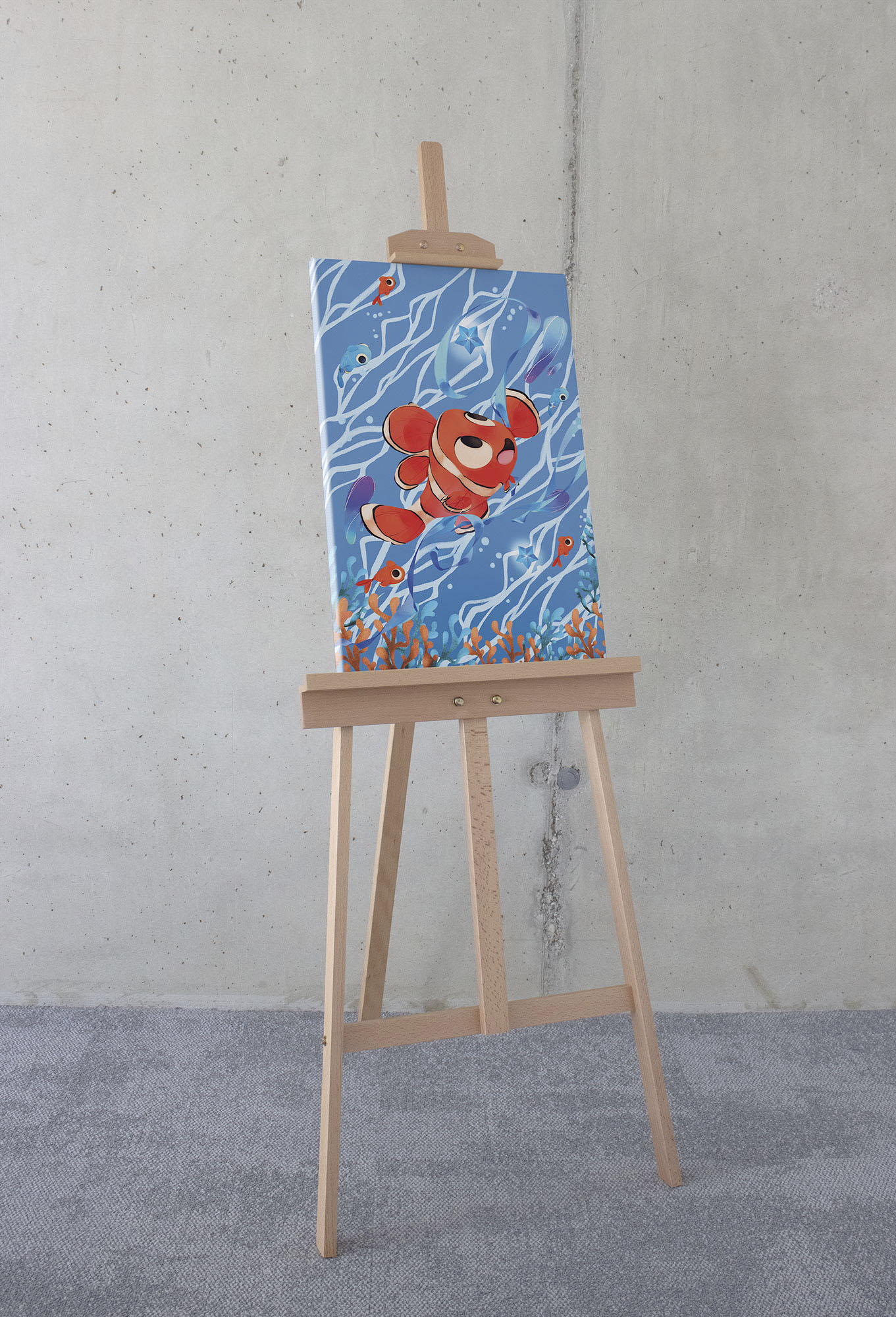 Leinwandbild KOMAR "Carefree Nemo - Größe 40 x 60 cm", bunt (farbe rahmen: braun, farbe bild(er): bunt), B:40cm H:60cm T:2cm, Holz, Papier, Bilder, Keilrahmenbild mit Echtholzrahmen, Kinderzimmer Image