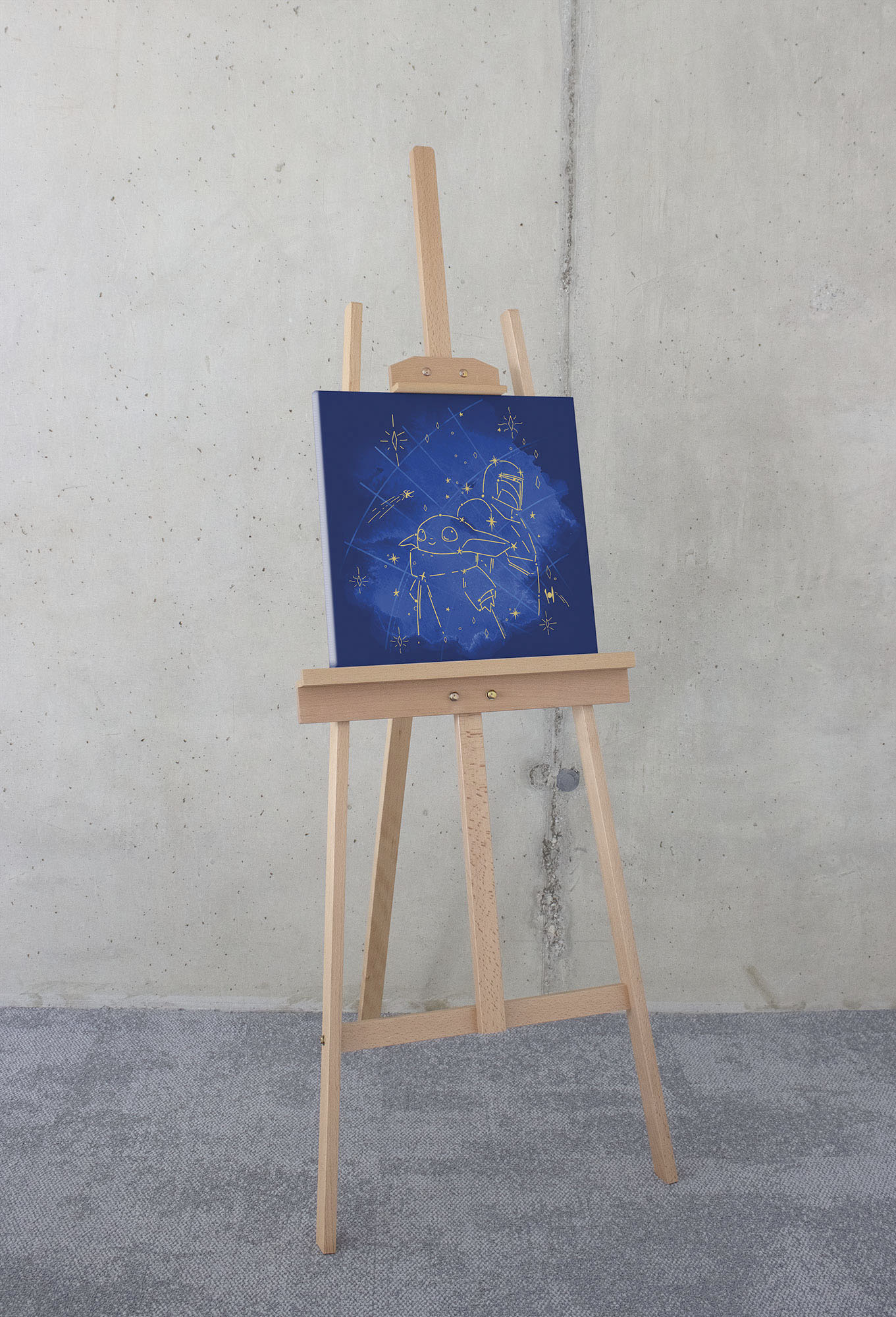 Leinwandbild KOMAR "The Mandalorian Grogu Constellation - Größe 40 x 40 cm", bunt (farbe rahmen: braun, farbe bild(er): bunt), B:40cm H:40cm T:2cm, Holz, Papier, Bilder, Keilrahmenbild mit Echtholzrahmen, Kinderzimmer Image