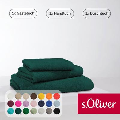 Handtuch Set S.OLIVER "s.Oliver, Premium Qualität, 600 gr/m²", grün (flaschengrün), 3 St., 1 Gästetuch 30x50cm-1 Handtuch 50x100cm-1 Duschtuch 70x140cm, Walkfrottier, Walkfrottier, Obermaterial: 100% Baumwolle, Handtücher (Packung), 1 Gästetuch... Image