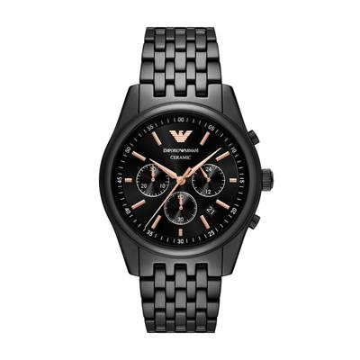 Chronograph EMPORIO ARMANI, schwarz, schwarz, Armbanduhren, Herren, Quarzuhr, Armbanduhr, Herrenuhr, Keramik, analog, Tag Image