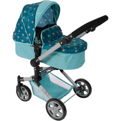 Kombi-Puppenwagen CHIC2000 "Linus", sternchen türkis, Puppenwagen, KinderB:42cm H:82cm T:72cm, Stahl, Polyester, Kunststoff, mit schwenkbaren Vorderrädern, B:42cm H:82cm T:72cm