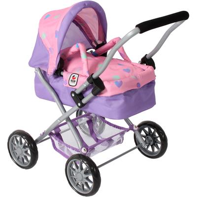 Puppenwagen CHIC2000 "Smarty, Mini-Kuschelwagen", herzchen lila, Puppenwagen, KinderB:56cm H:56cm T:56cm, Metall, Kunststoff, Stoff, mit herausnehmbarer Tragetasche, B:56cm H:56cm T:56cm