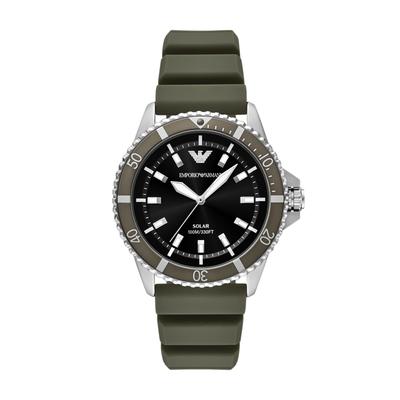 Solaruhr EMPORIO ARMANI, khakifarben, Armbanduhren, Herren, Armbanduhr, Herrenuhr, Silikonarmband, analog, Tag, 12/24-Std.-Anzeige Image