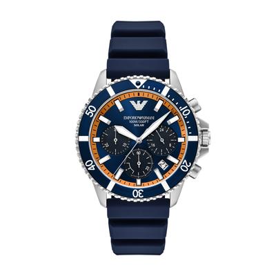 Chronograph EMPORIO ARMANI, dunkelblau, orange, Armbanduhren, Herren, Armbanduhr, Solar, Herrenuhr, Silikonarmband, analog, Tag Image