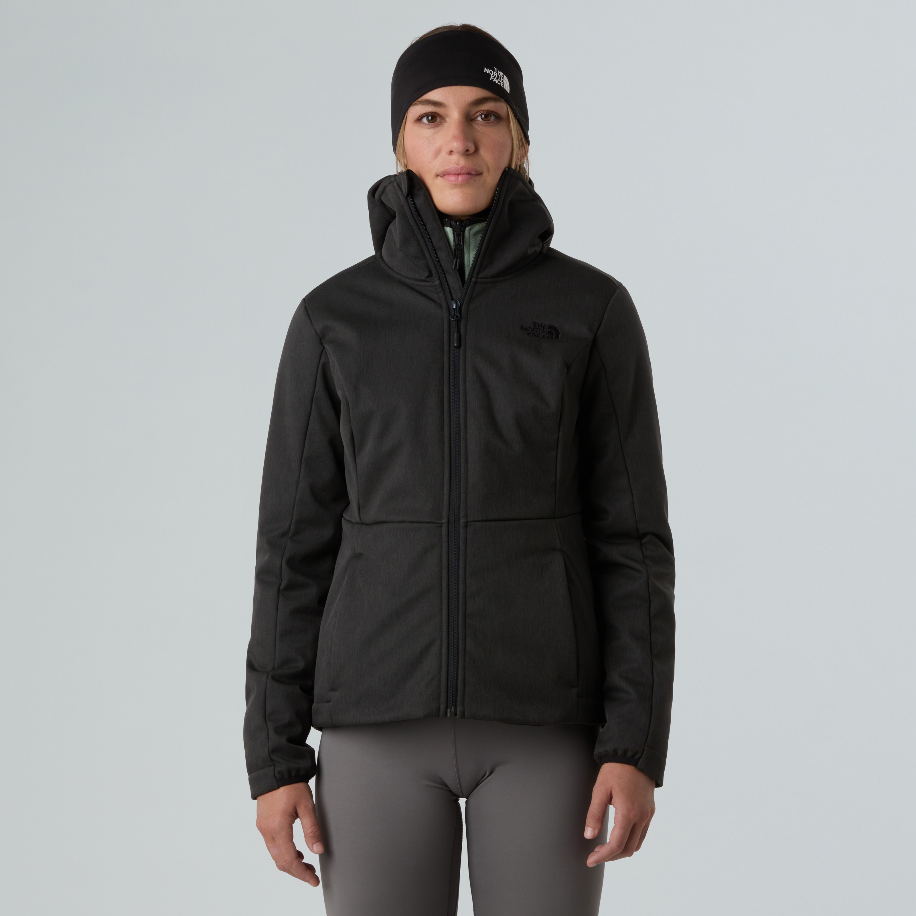 Funktionsjacke THE NORTH FACE "W QUEST HIGHLOFT SOFT SHELL JACKET - EU", Damen, Gr. L, schwarz (tnf schwarz heather), Obermaterial: 100% Polyester, Jacken Funktionsjacke, für Outdoor-Abenteuer, mit elastischen Ärmelbündchen