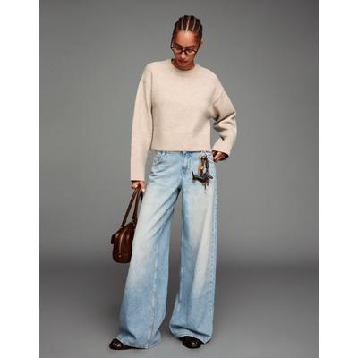Bershka Oversize Sweater With Ribbed Hem Women Xxs Sand