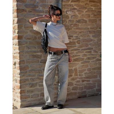 Bershka Heavy Cotton Boxy Fit Short Sleeve T-Shirt Women Xxs Off White
