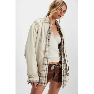 We The Free Jax Washed Bomber Jacket at Free People in Almond Flour, Size: Medium