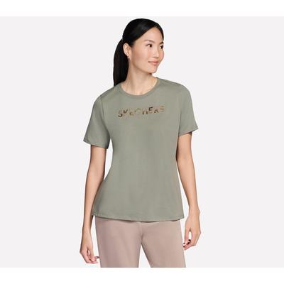 Skechers Women's Dazzle Short Sleeve T-Shirt | Size 2XL | Taupe/Olive | Cotton/Polyester
